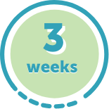 Icon of circle saying '3 weeks' inside