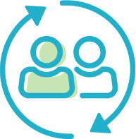 two people icons with arrows in a circle around them