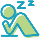An icon of a person sleeping at a desk